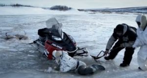 snowmobile get out of the water