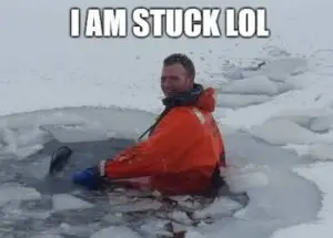 snowmobile stuck in water